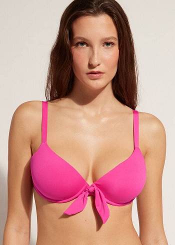 Női Calzedonia Párnázott Push-Up Indonesia Bikini Felsők Rózsaszín | HU1854AP