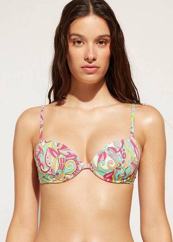 Női Calzedonia Párnázott Push-Up Londra Bikini Felsők Színes | HU1861KI