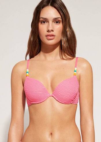 Női Calzedonia Párnázott Push-Up San Diego Bikini Felsők Rózsaszín | HU1877IS
