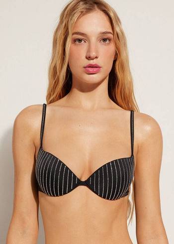 Női Calzedonia Párnázott Push Up Shanghai Bikini Felsők Fekete | HU1832GL