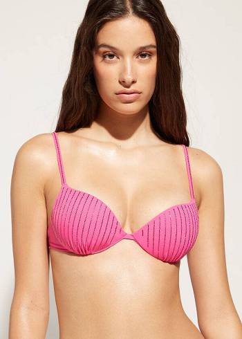 Női Calzedonia Párnázott Push Up Shanghai Bikini Felsők Rózsaszín | HU1833HK