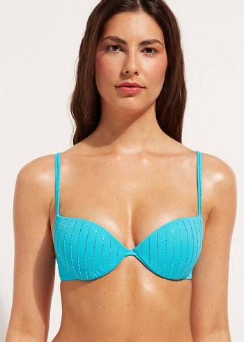 Női Calzedonia Párnázott Push Up Shanghai Bikini Felsők Türkiz | HU1834JJ