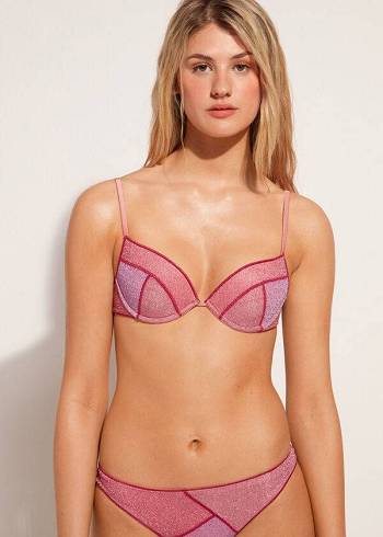 Női Calzedonia Párnázott Push-up Lisbona Bikini Felsők Rózsaszín | HU1860JJ