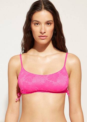 Női Calzedonia Párnázott Tank-Stílusok Antibes Bikini Felsők Rózsaszín | HU1883FM