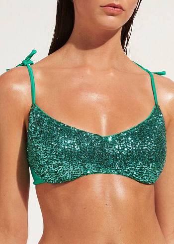 Női Calzedonia Párnázott Tank-Stílusok Cannes Bikini Felsők Zöld | HU1884GL
