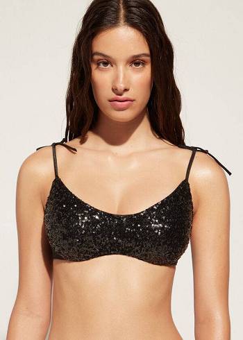 Női Calzedonia Párnázott Tank-Stílusok Cannes rosa Bikini Felsők Fekete | HU1888LH