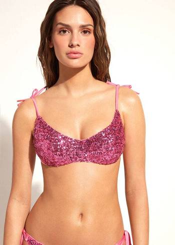 Női Calzedonia Párnázott Tank-Stílusok Cannes rosa Bikini Felsők Rózsaszín | HU1889ZG