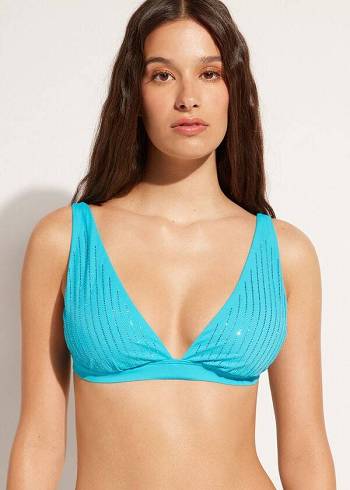 Női Calzedonia Párnázott Triangle Shanghai Bikini Felsők Türkiz | HU1936GL
