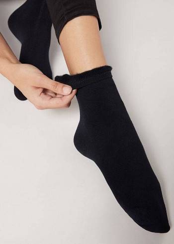 Női Calzedonia Rövid Pamut Thermal Zokni Kék | HU2494FM