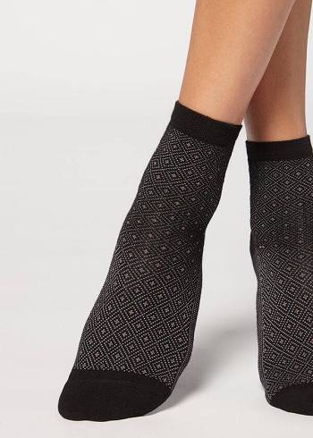 Női Calzedonia Rövid Patterned Zokni Fekete | HU2509NB