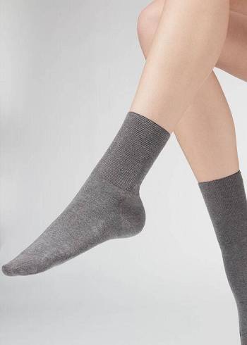 Női Calzedonia Rövid in Pamut with Cashmere Zokni Szürke | HU2498PQ