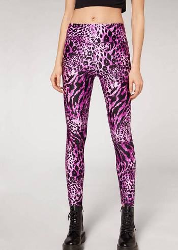 Női Calzedonia Shiny Animal-Print Sport Leggings Rózsaszín | HU2682QZ