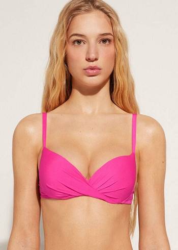 Női Calzedonia Soft Graduated Super Párnázott Push-up Indonesia Eco Bikini Felsők Rózsaszín | HU1963HK