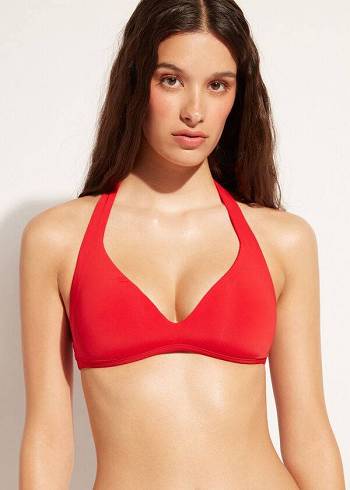 Női Calzedonia Soft Párnázott Triangle Indonesia Bikini Felsők Piros | HU1969CE