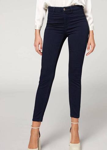 Női Calzedonia Soft Touch Thermal Sovány Farmer Nadrág Sötétkék | HU2611QZ