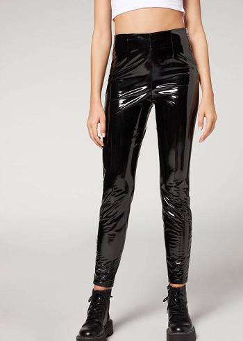 Női Calzedonia Sovány in Thermal Vinyl Leggings Fekete | HU2686VD