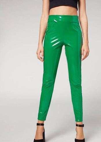Női Calzedonia Sovány in Thermal Vinyl Nadrág Zöld | HU2737JJ