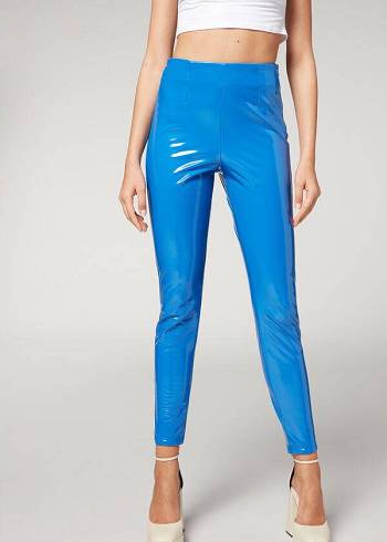 Női Calzedonia Sovány in Thermal Vinyl Nadrág Kék | HU2738HK