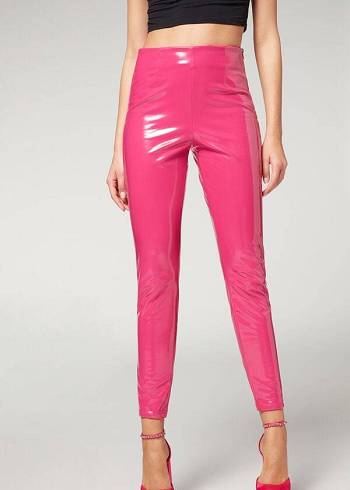 Női Calzedonia Sovány in Thermal Vinyl Nadrág Rózsaszín | HU2739GL