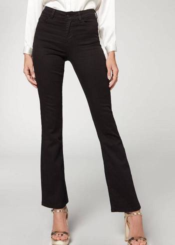 Női Calzedonia Super Flex Denim High Derekú Bootcut Farmer Nadrág Fekete | HU2612MA