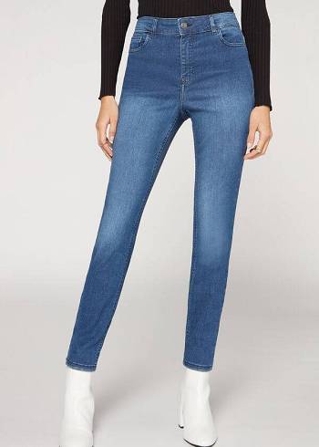 Női Calzedonia Super Flex Denim High Derekú Superskinny Farmer Nadrág Kék | HU2615VD