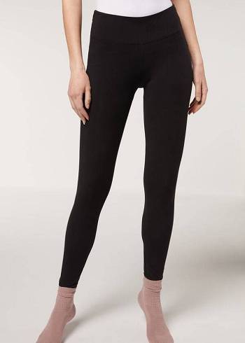 Női Calzedonia Supima Pamut Leggings Fekete | HU2693HK