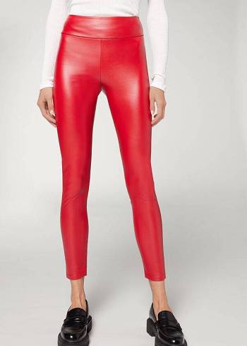 Női Calzedonia Thermal Bőr Effect Leggings Piros | HU2699AP