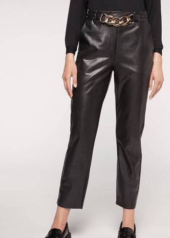Női Calzedonia Thermal Coated Effect with Chain Trim Nadrág Fekete | HU2742SO